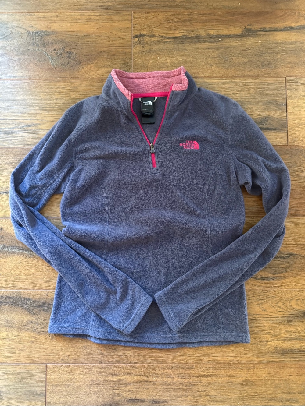 The North Face Gray Quarter‑Zip Fleece with Pink Accents